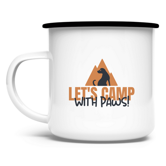 Emaille Camping-Tasse – Let’s Camp with Paws | für Outdoor, Hundefreunde