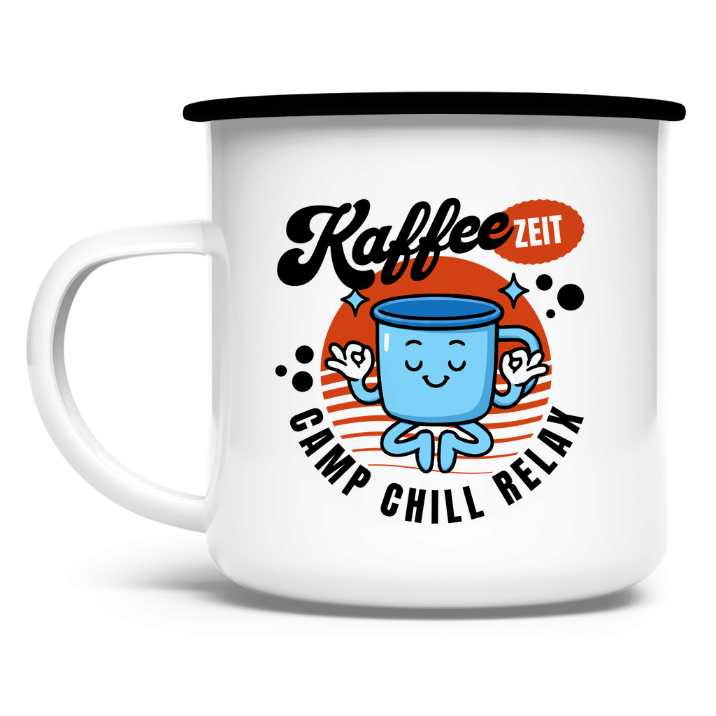 Emaille Tasse mit Kaffee Print Camping