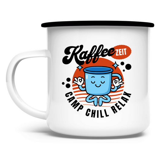 Emaille Tasse mit Kaffee Print Camping