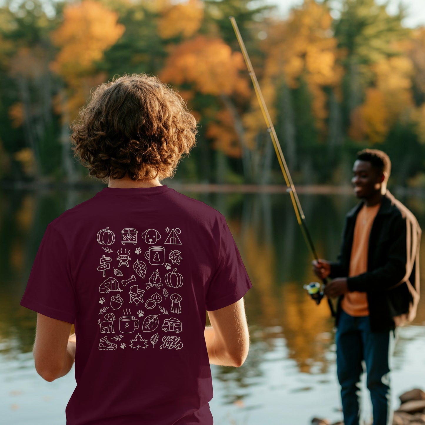 Cozy Autumn Unisex T-Shirt – Herbst, Camping & Hund