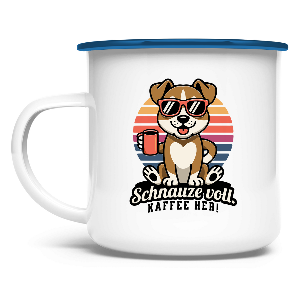 Emaille Tasse „Schnauze voll. Kaffee her!“ für Camper Outdoor