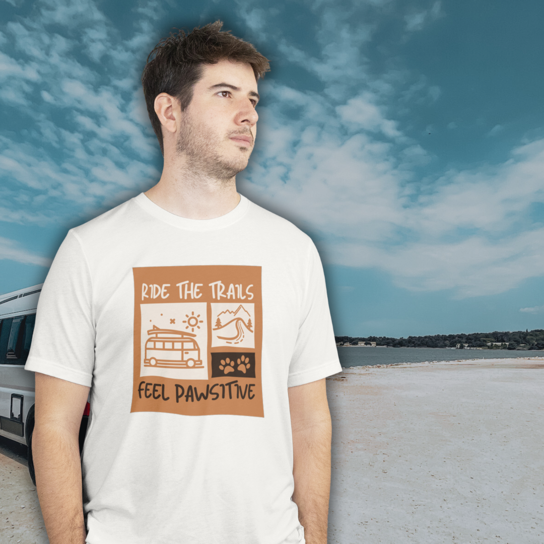 Unisex T-Shirt – Ride the Trails – Feel Pawsitive für Camping / Outdoor