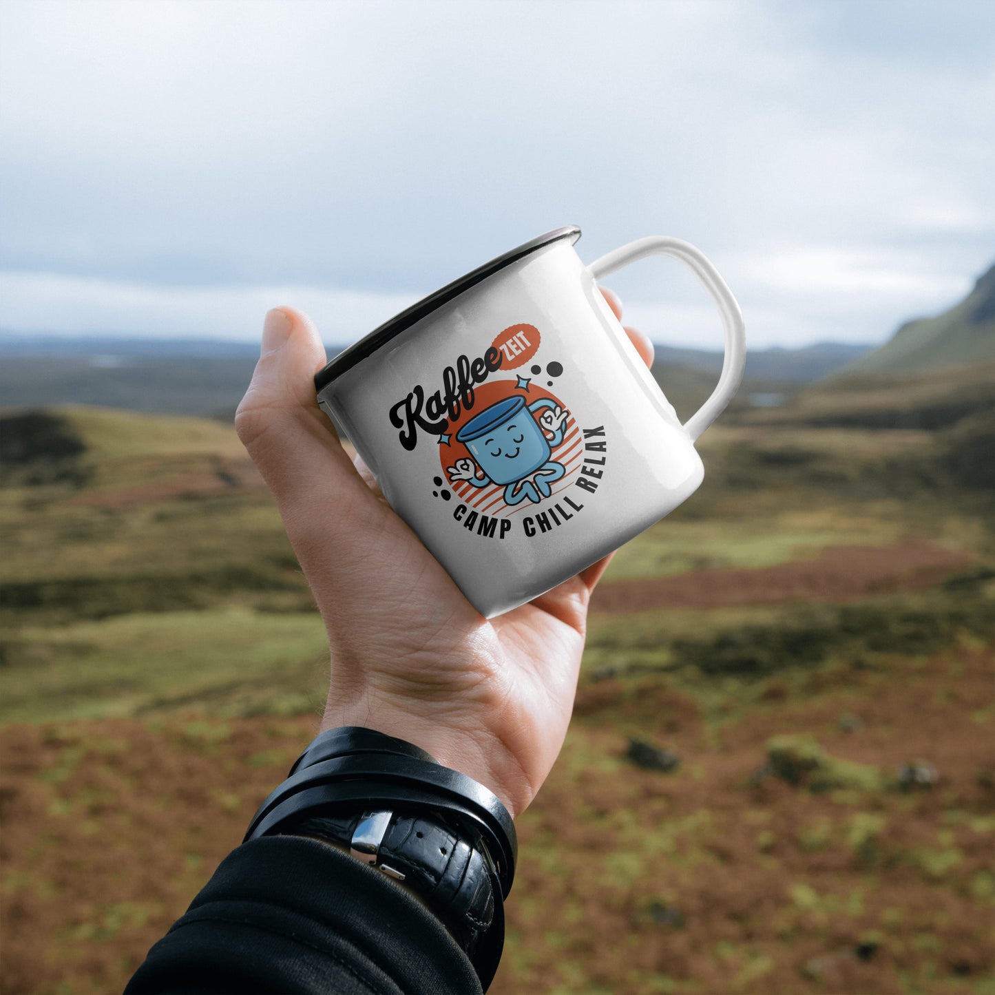 mockup outdoor Emaille Tasse Camping