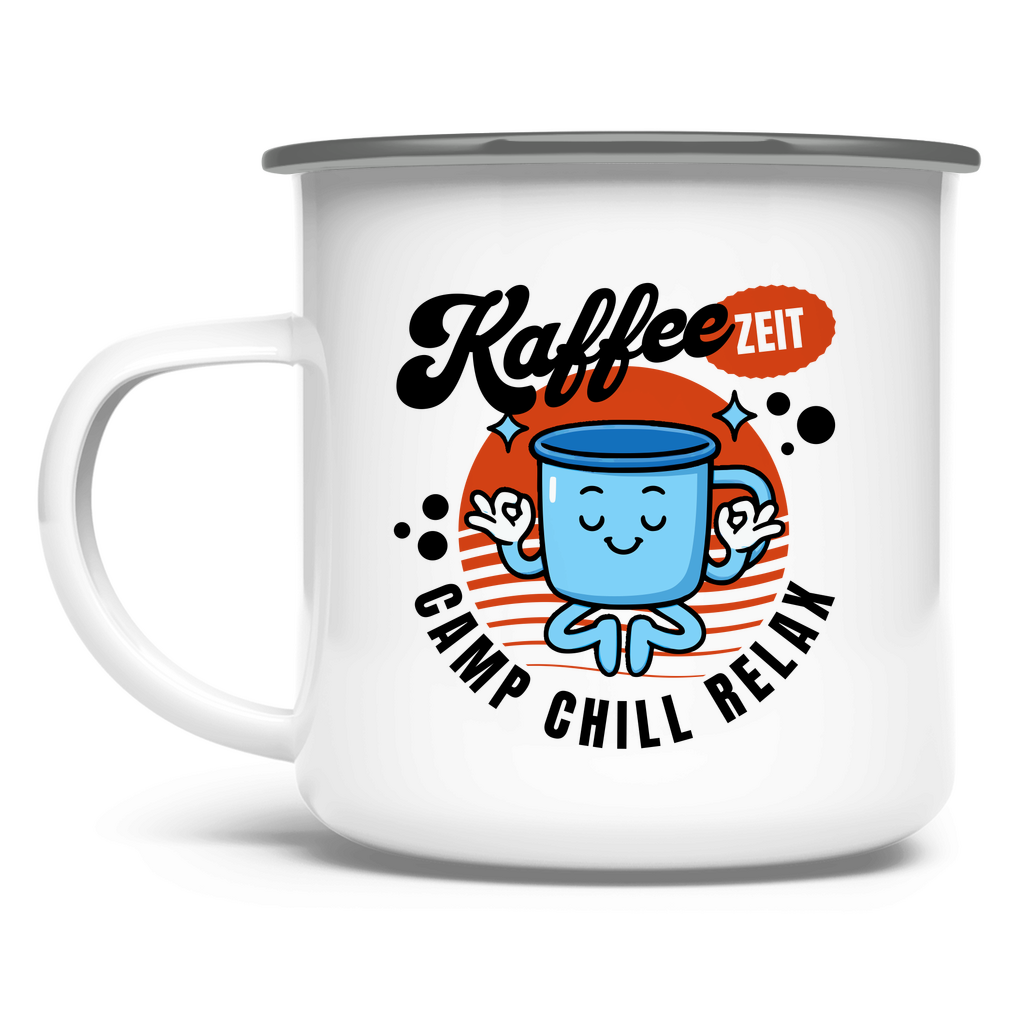 Emaille Tasse mit Camping Kaffee Print