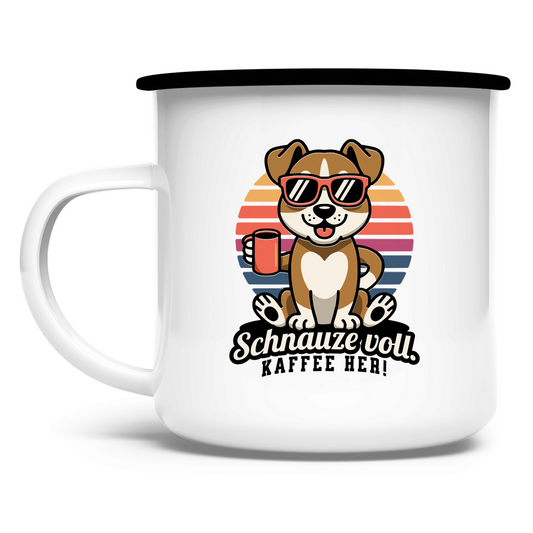 Emaille Tasse „Schnauze voll. Kaffee her!“ für Camper Outdoor