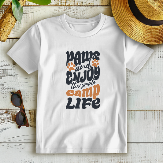 Damen Premium Bio T-Shirt „Paws and enjoy the simple Camp Life“ für Camping, Outdoor