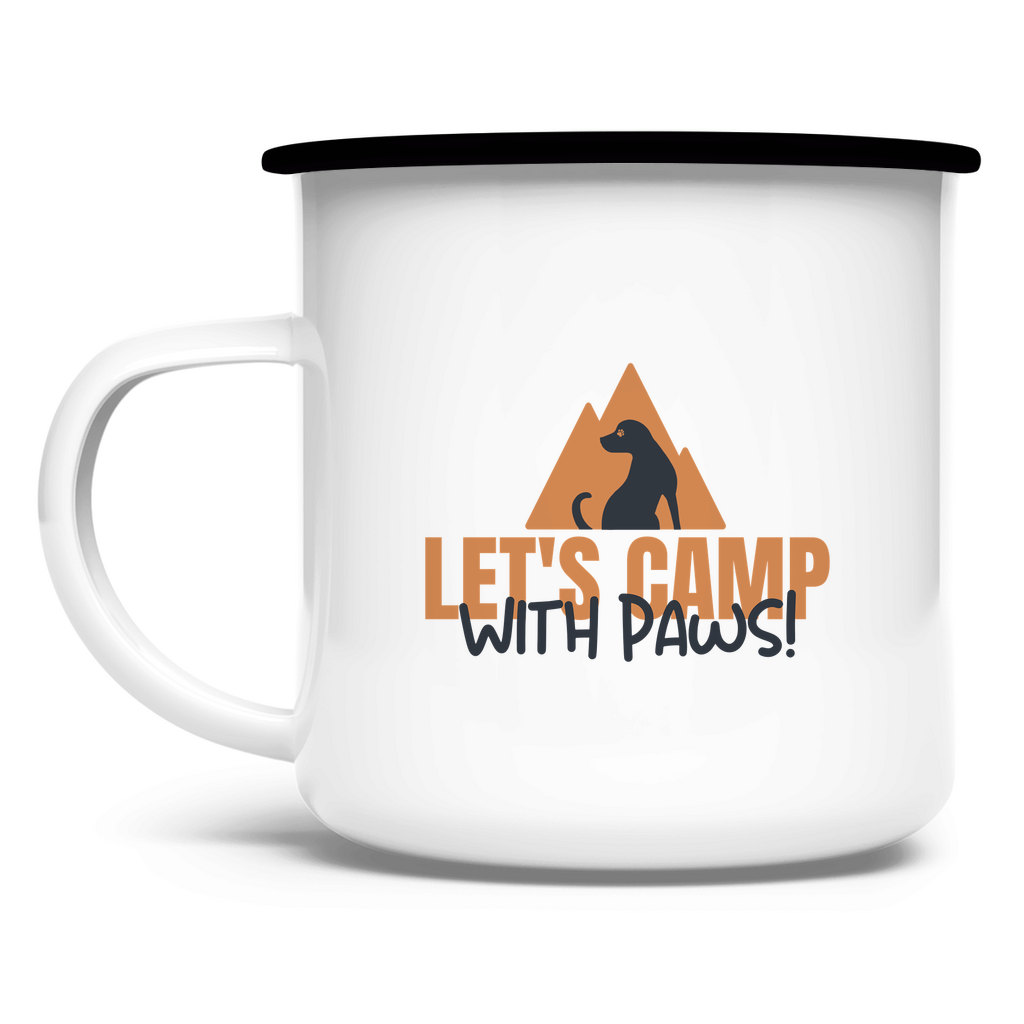 Emaille Camping-Tasse – Let’s Camp with Paws | für Outdoor, Hundefreunde