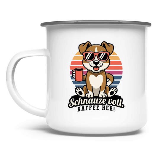 Emaille Tasse „Schnauze voll. Kaffee her!“  für Camper Outdoor
