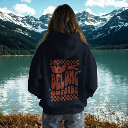 Unisex Hoodie „we belong outside“ für Camping, Vanlife, Outdoor & Hund