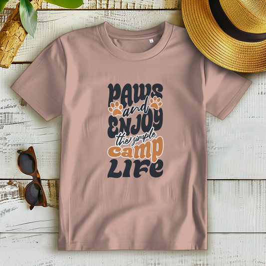Damen Premium Bio T-Shirt „Paws and enjoy the simple Camp Life“ für Camping, Outdoor
