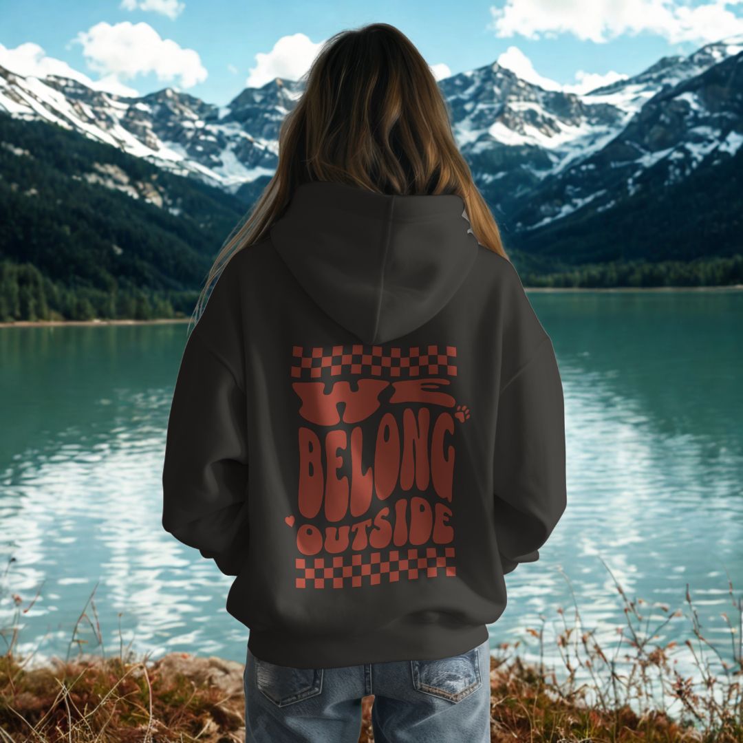 Unisex Hoodie „we belong outside“ für Camping, Vanlife, Outdoor & Hund