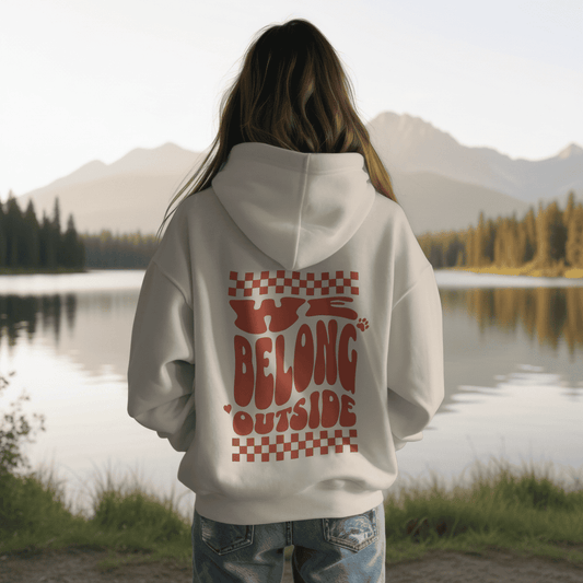 Oversize Hoodie "we belong outside" für Camping / Outdoor / Hundeliebe
