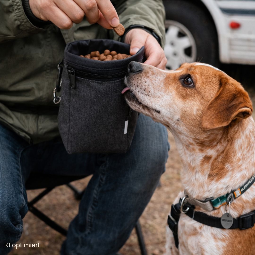 Leckerlibeutel für Hunde – Snackbeutel anthrazit für Training, Spaziergang & Camping mit Hund