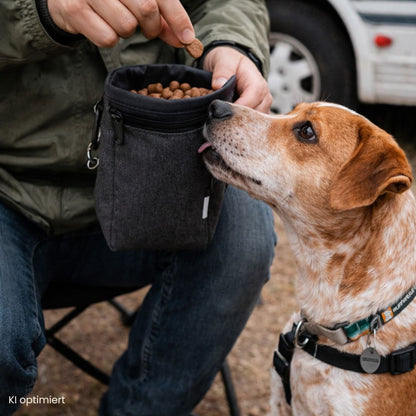 Leckerlibeutel für Hunde – Snackbeutel anthrazit für Training, Spaziergang & Camping mit Hund