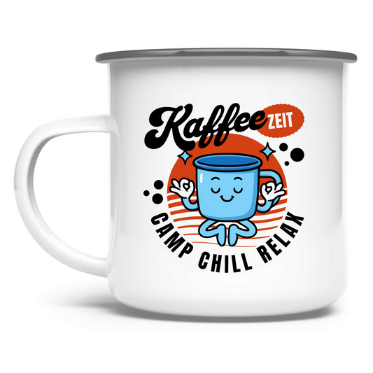 Emaille Tasse mit Camping Kaffee Print