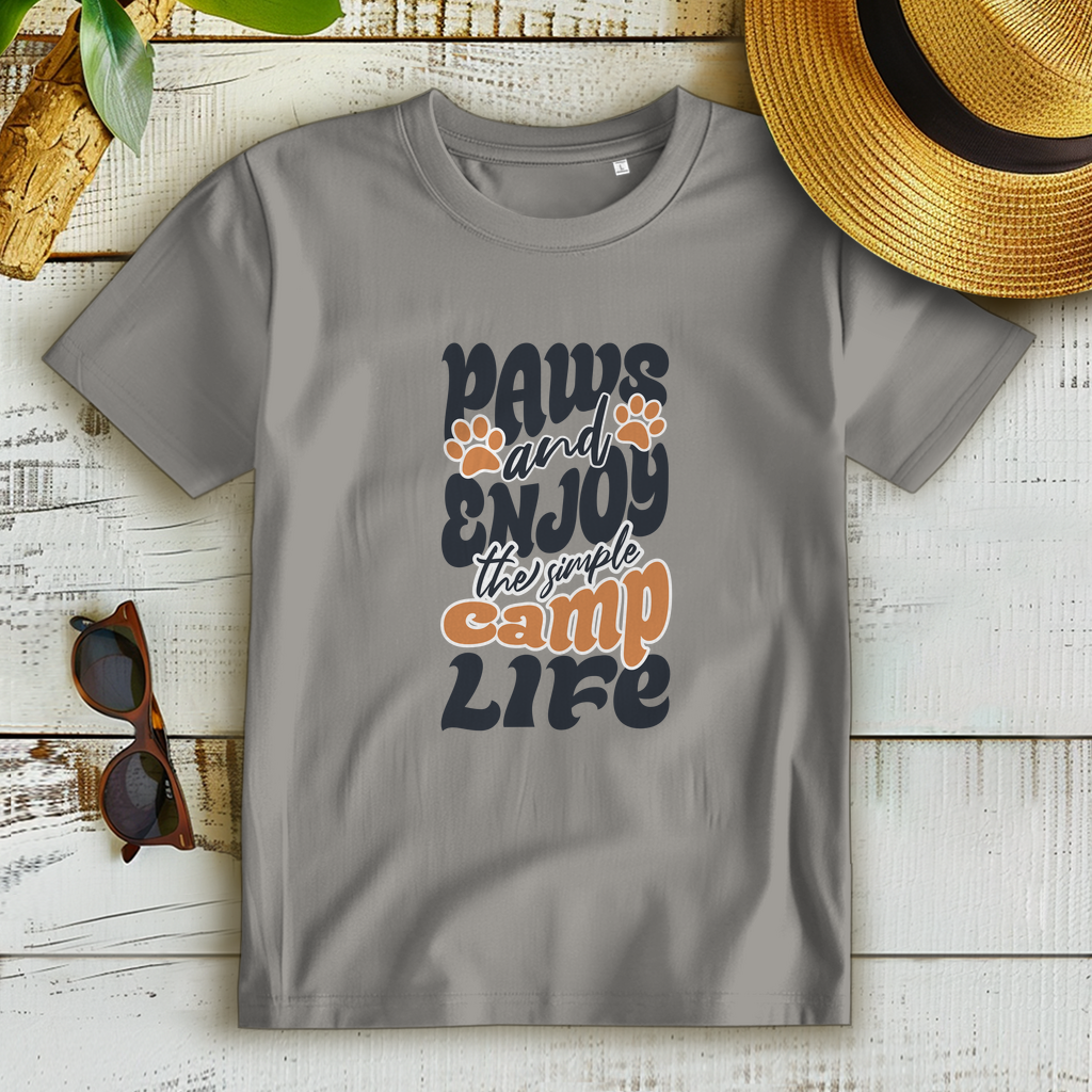 Damen Premium Bio T-Shirt „Paws and enjoy the simple Camp Life“ für Camping, Outdoor